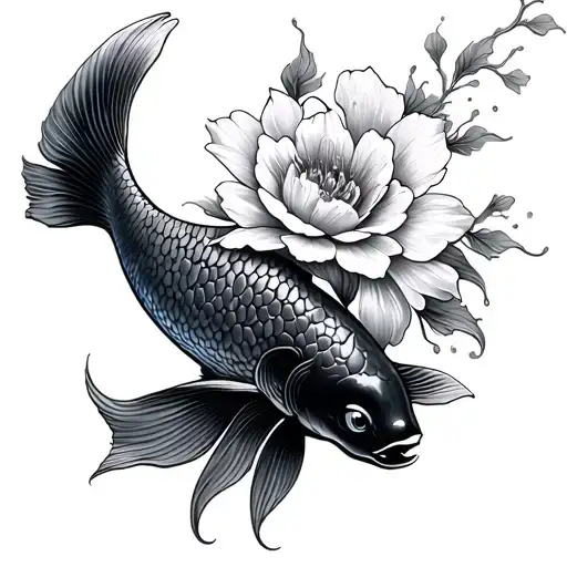 Koi fish with asther flower intertwined tattoo design idea