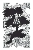 on a blacked out forearm a white tree of life intertwining the valknut into the branches with the nordic compass on hand tattoo design idea