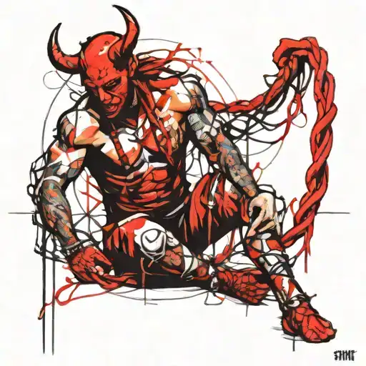 devil wrapped with shibari ropes tattoo design idea