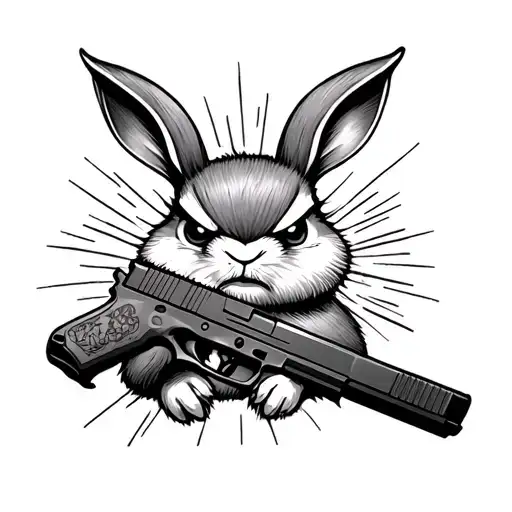 Angry cute Rabbit with Glock tattoo design idea
