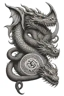 A sleeping student with a dragon and snake intertwined in a yin-yang symbol tattoo design idea