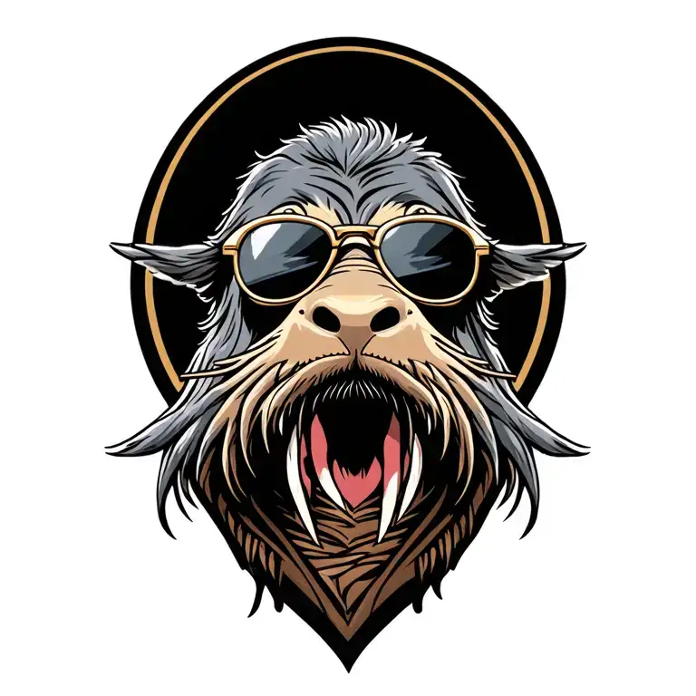 male walrus full body wearing riding leathers and sunglasses with a grey goatee tattoo design idea