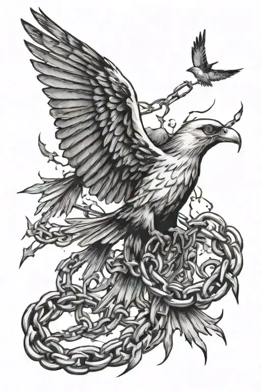 symbol of freedom. a chain whivh is broken and birds are coming out of its pieces and flying away  tattoo design idea