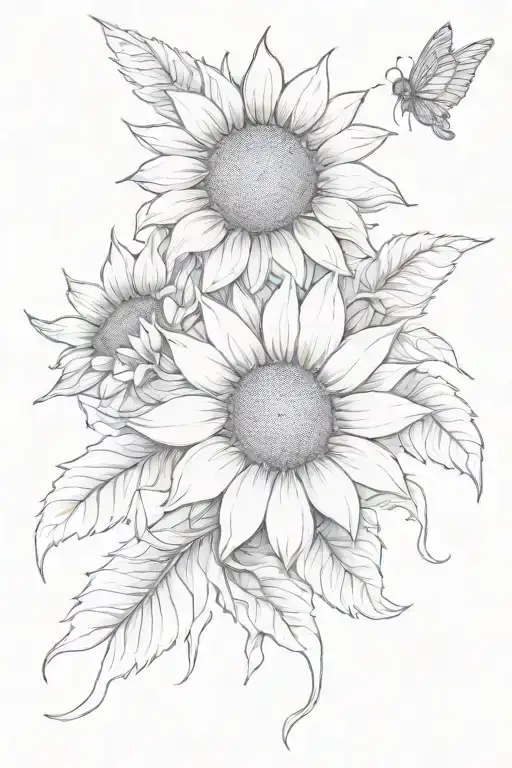  sunflower and an angel wing cascading  tattoo design idea