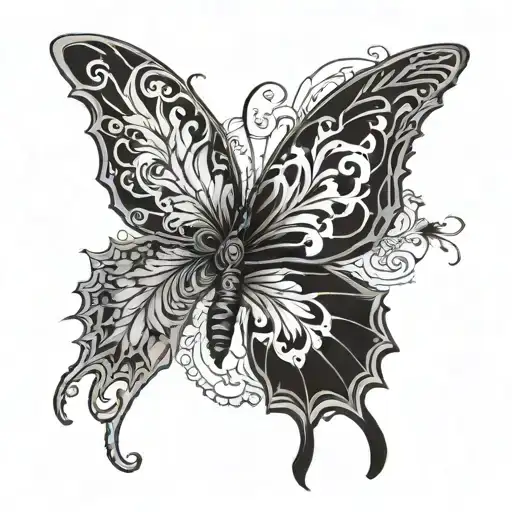 butterfly and  phoenix tattoo design idea