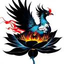 phoenix burning and rising from lotus flower tattoo design idea