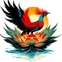 phoenix burning and rising from lotus flower tattoo design idea