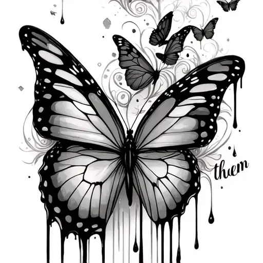 I’m looking for a tattoo that is like a dripping effect of butterflies but says let them somewhere on or in it tattoo design idea