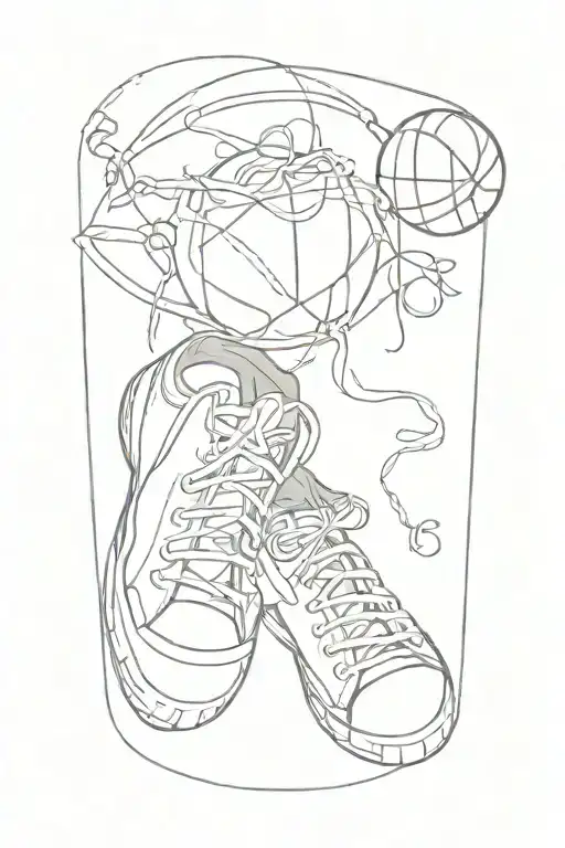 a basketball and ballet shoes tied together tattoo design idea