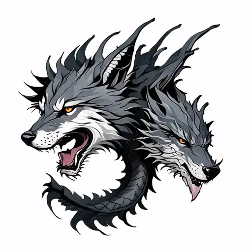 wolf and dragon tattoo design idea