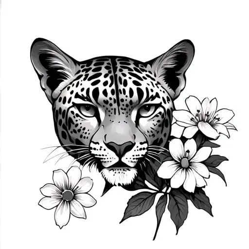 clouded leopard and Locust flowers growing tattoo design idea