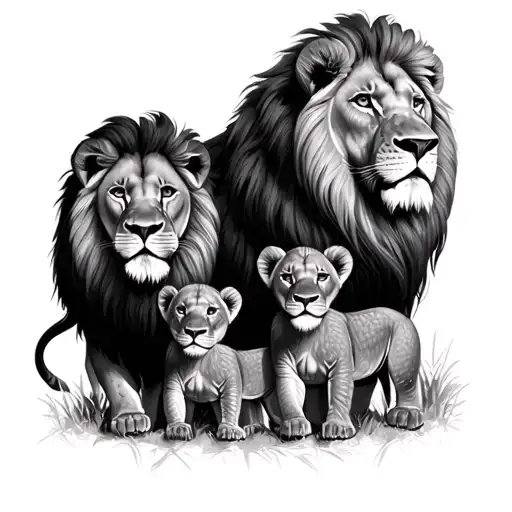 lion mam and 4 baby lion tattoo design idea