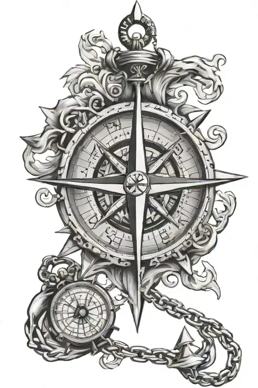 compass rose, anchor fouled with chain wrapped tattoo design idea