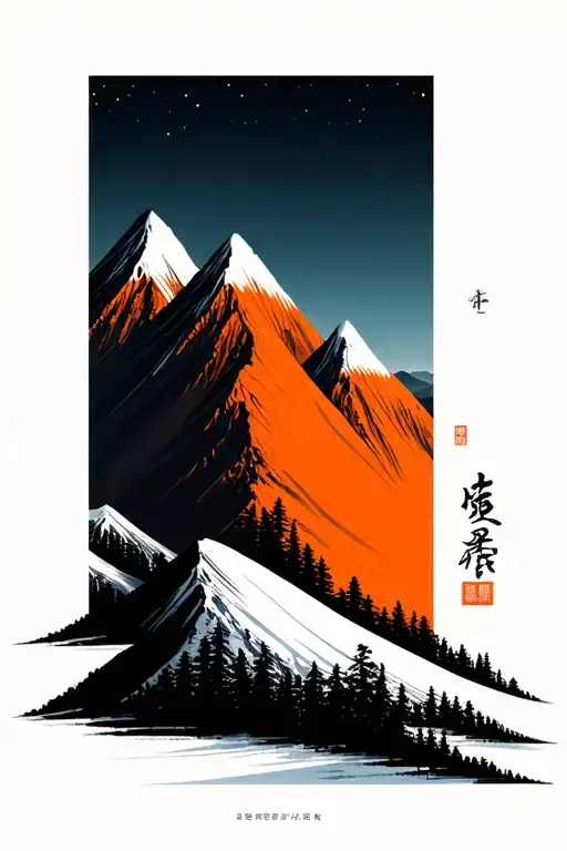 Minimalist mountain with 3 peaks and the traces of skiing of a skier that descended the mountain tattoo design idea