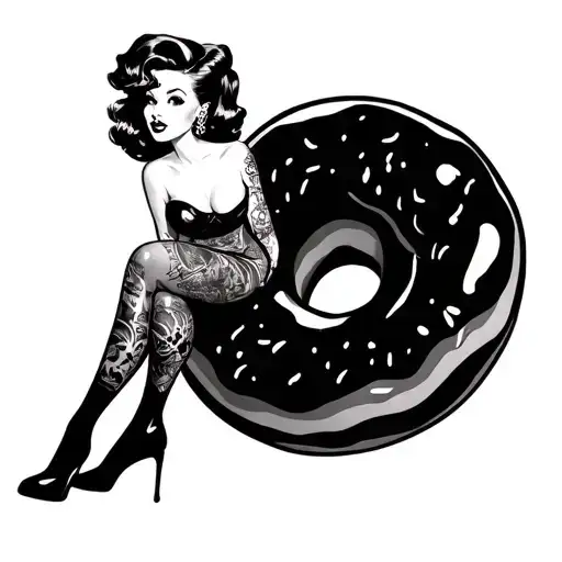 pinup girl with outfit inspired by a glazed donut with tattoos  tattoo design idea