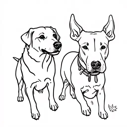 golden retriever and bull terrier on an adventure themed tattoo tattoo design idea