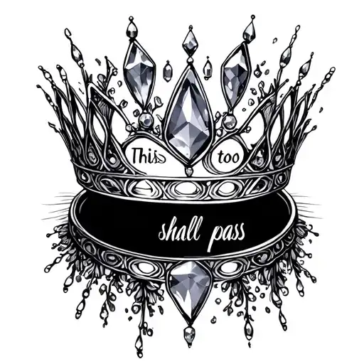 Gemstone tiara with the words "this too shall pass" tattoo design idea