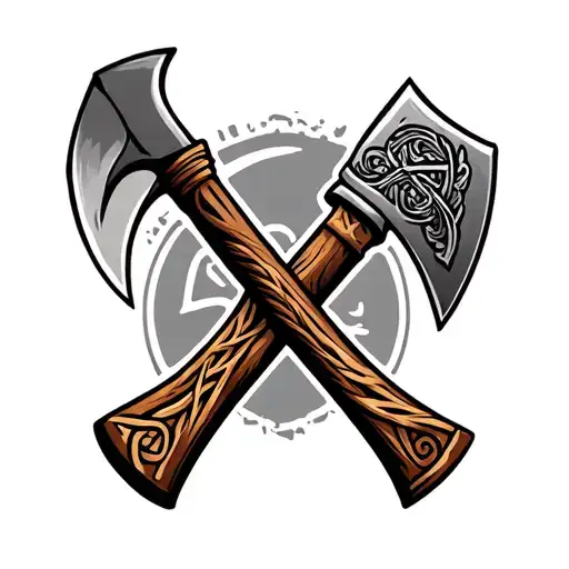 native American Tomahawk and a Irish Celtic hatchet, crossing each other tattoo design idea