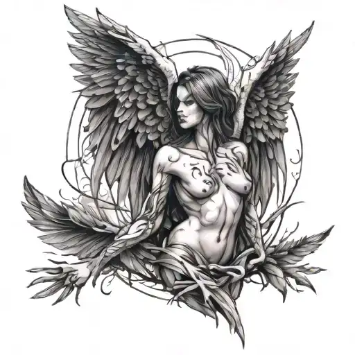 fallen angel shattered feathers falling tattoo design idea