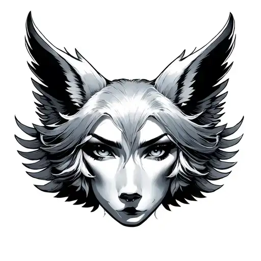 wing with megan fox's eyes tattoo design idea