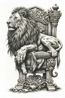 lion sitting on a throne surronded by dead sheep   tattoo design idea