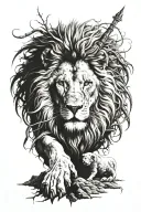 lion sitting on a throne surronded by dead sheep   tattoo design idea