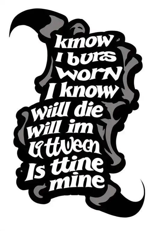 lettering "I know I was born and I know I will die the in between is mine" in script tattoo design idea