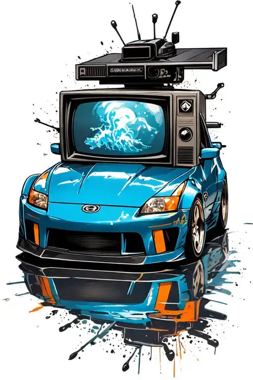 need for speed underground 2 350z on old tv screen tattoo design idea