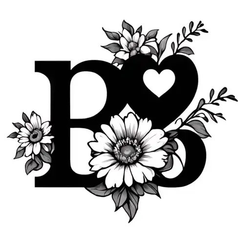 flowers and hearts with two Bs and one K tattoo design idea