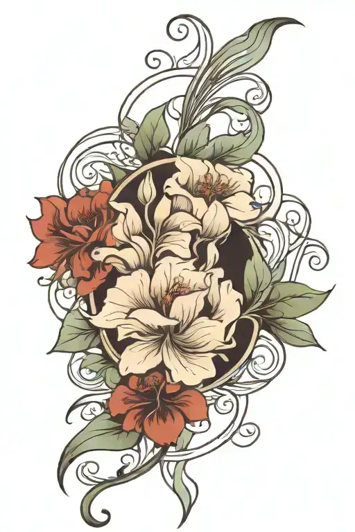 art nouveau floral, symmetrical tattoo design idea