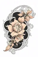 art nouveau floral, symmetrical tattoo design idea
