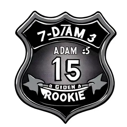 the call sign "7-Adam-15" and the word "rookie" etched inside a police badge tattoo design idea