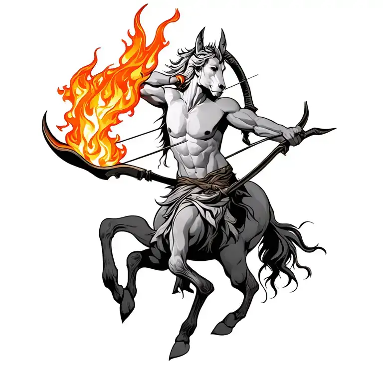 centaur archer with fire element tattoo design idea