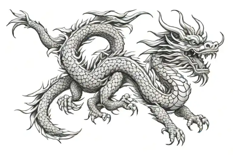 Japanese Dragon With Long Body Black And Grey Tattoo hd quality tattoo design idea