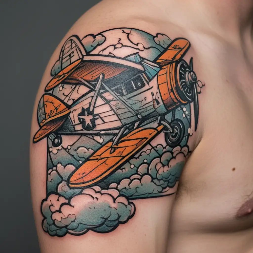 airplane flying in the sky tattoo design idea