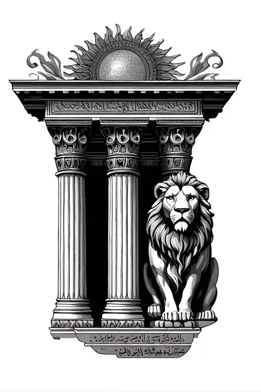 Persian ancient and mythology symbols like Huma, Derafsh Kaviani, sun and lion, perspolis columns, Ahoora Mazda, Iran ma tattoo design idea