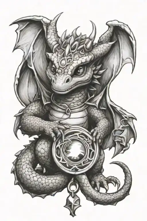 books underneth baby dragon with ring of power tattoo design idea