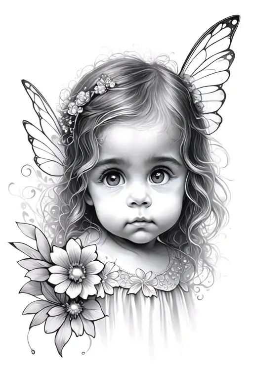 baby fairy peeking one eye tattoo design idea