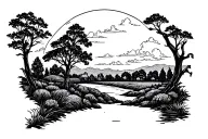 countryside landscape tattoo design idea