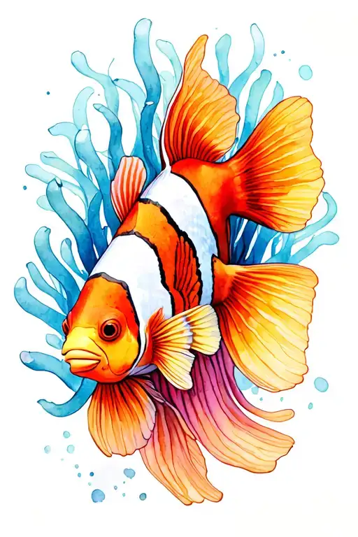 Clownfish in anemone tattoo design idea