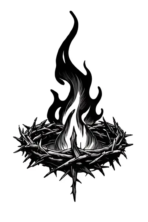 crown of thorns with fire tattoo design idea