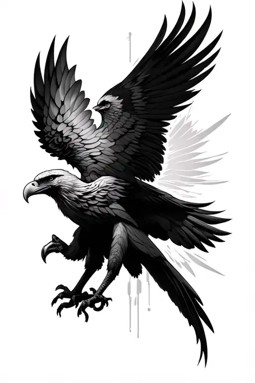 create a black and white phoenix tattoo that is extremely lifelike with the prodominet features or an eagle.  tattoo design idea