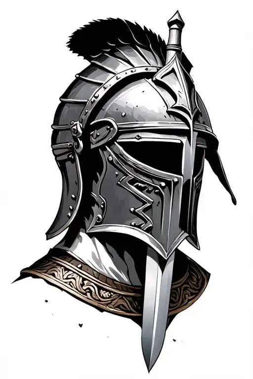 gladiator helmet pierced by a sword tattoo design idea