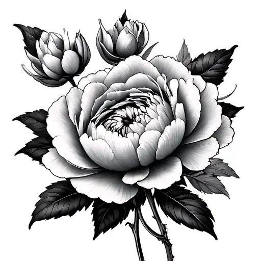 Side boob peony flowers, elegant, fine line tattoo design idea