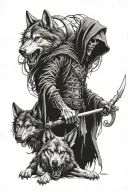 Reaper holing 3 wolf's tattoo design idea