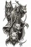 Reaper holing 3 wolf's tattoo design idea