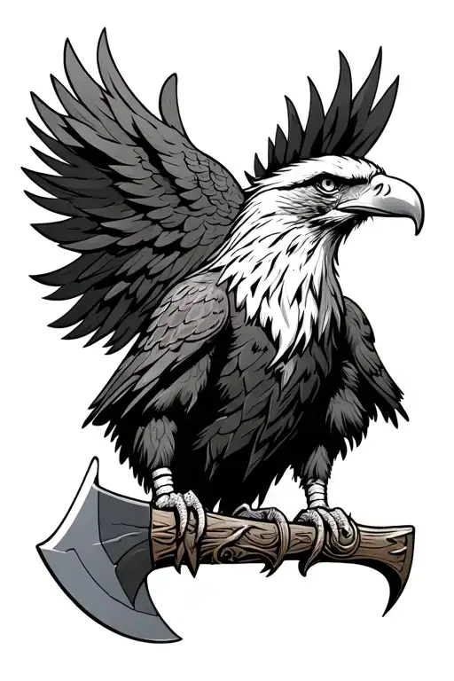 Eagle Double-edged ax sitting in a viking tattoo design idea