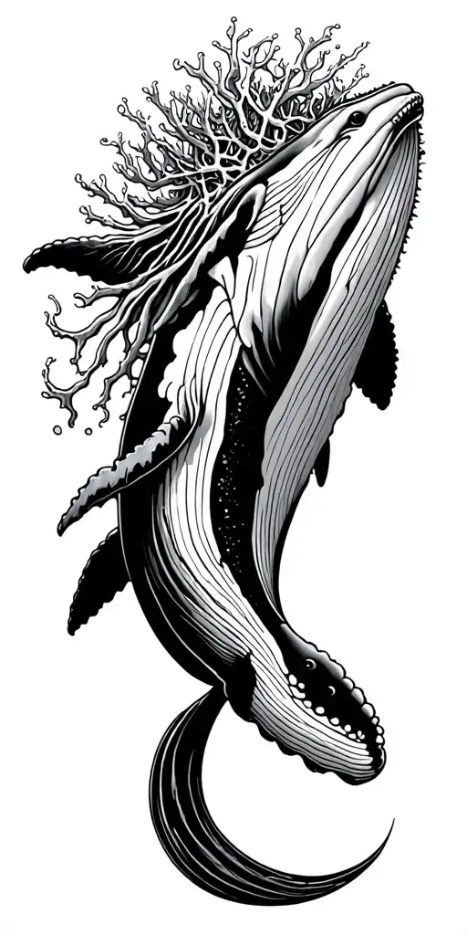 3. “The Ocean King” (Strength and Sovereignty)A humpback whale crowned by coral and waves, stretching across the chest tattoo design idea