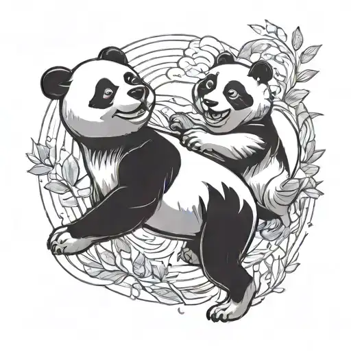 Design a tattoo of a dog and a panda engaged in a friendly dance-off tattoo design idea