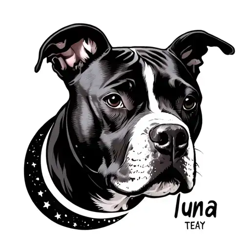 "luna" pitbull , rip , girly , moon tattoo design idea